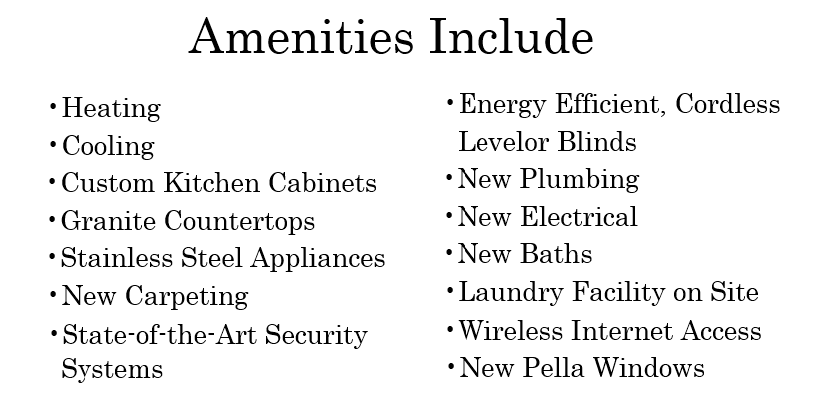 Amenities Included in apartments at 102 E. Market Street